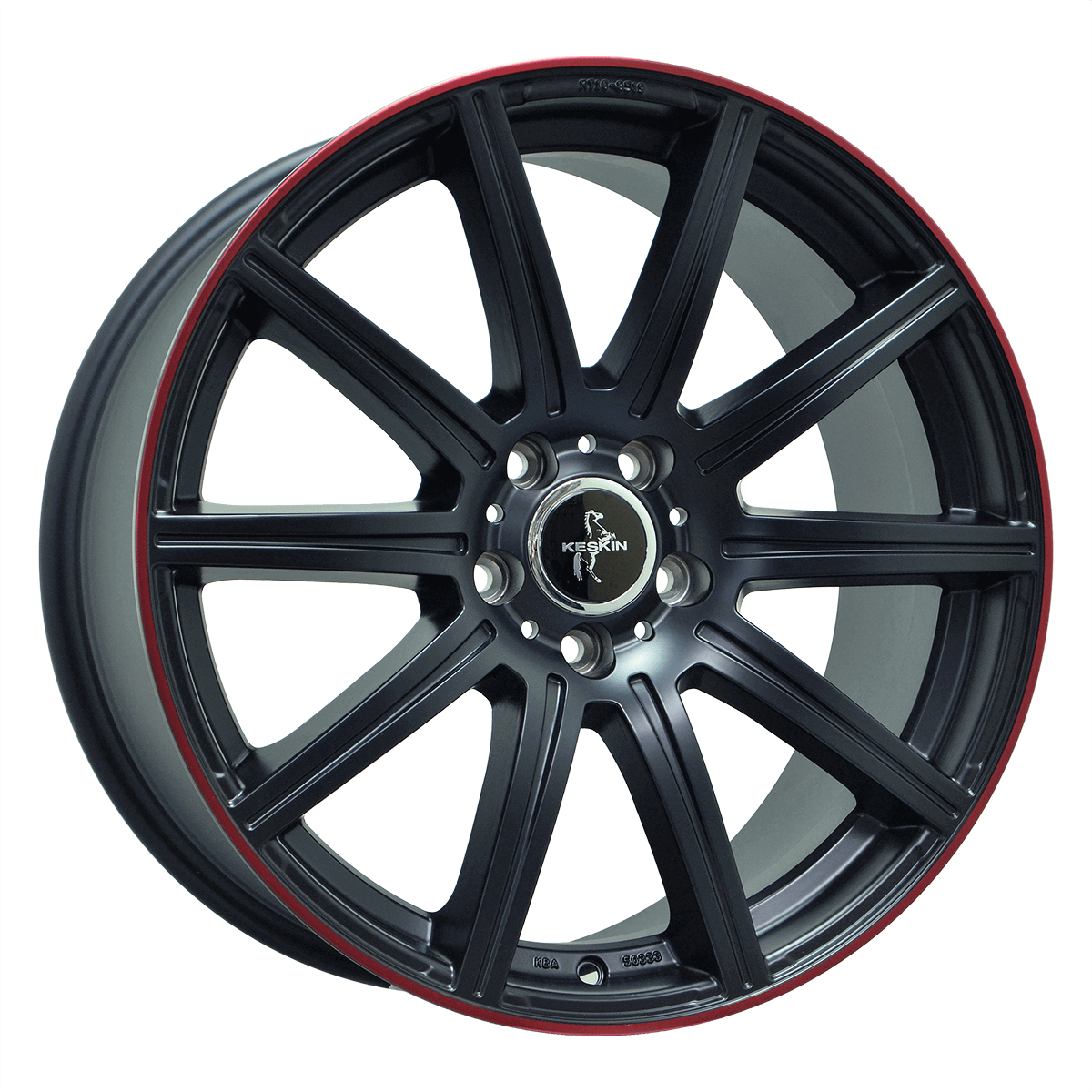 Jante KESKIN WHEELS KT16 9.5x19 pouces, entraxe 112, déport ET45, couleur MATT BLACK LIP RED