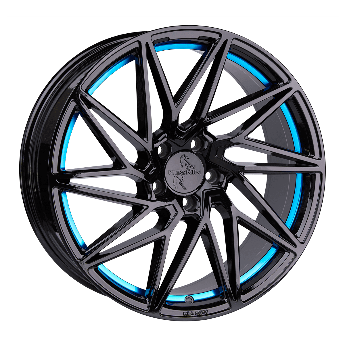 Jante KESKIN WHEELS KT20 8x18 pouces, entraxe 112, déport ET30, couleur BLACK PAINTED BLUE INSIDE