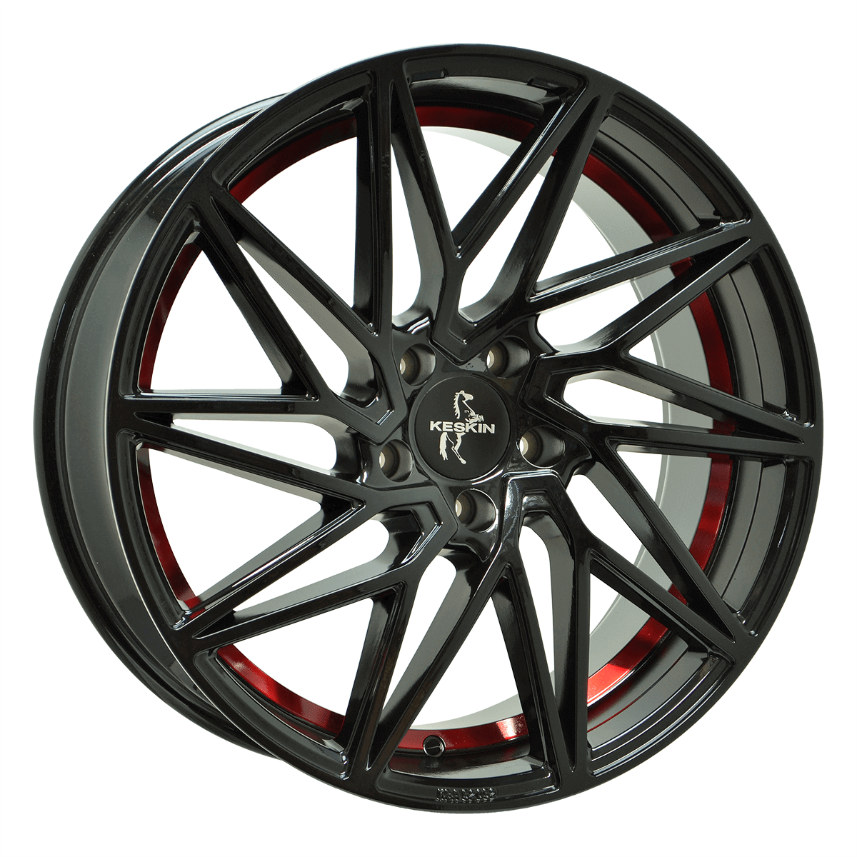 Jante KESKIN WHEELS KT20 8x18 pouces, entraxe 112, déport ET30, couleur BLACK PAINTED RED INSIDE