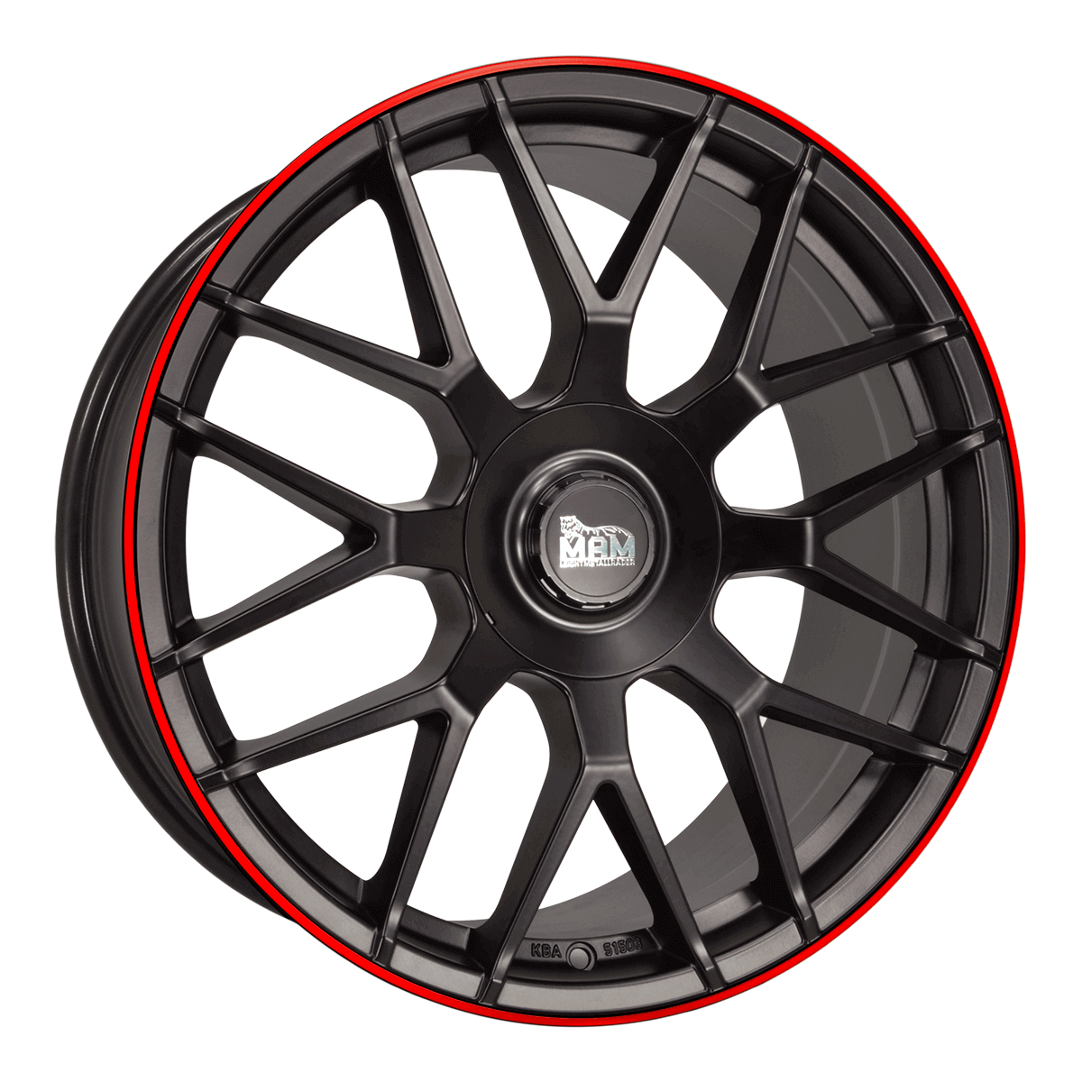 Jante MAM WHEELS GT1 9.5x19 pouces, entraxe 112, déport ET30, couleur MATT BLACK LIP RED