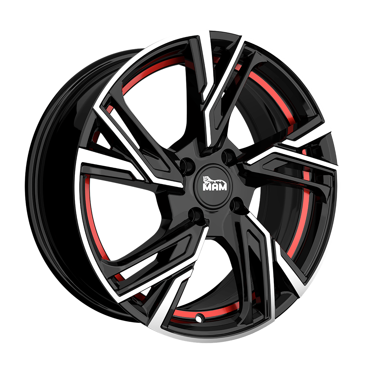 Jante MAM WHEELS RS5 6.5x16 pouces, entraxe 108, déport ET37, couleur BLACK FRONT POLISH RED INSIDE