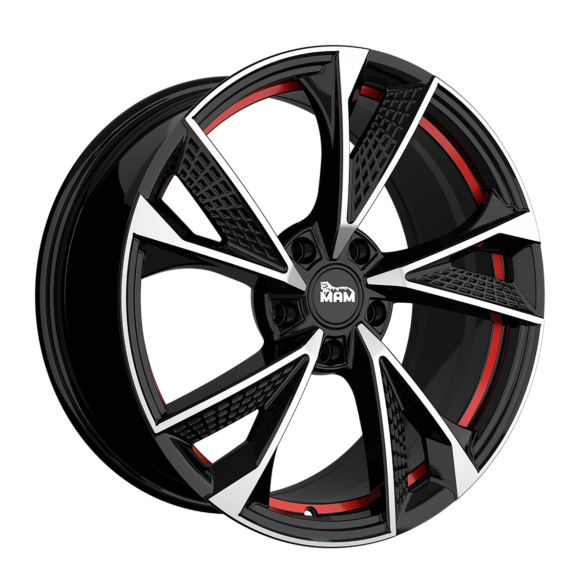 Jante MAM WHEELS RS6 7x16 pouces, entraxe 120, déport ET35, couleur BLACK FRONT POLISH RED INSIDE