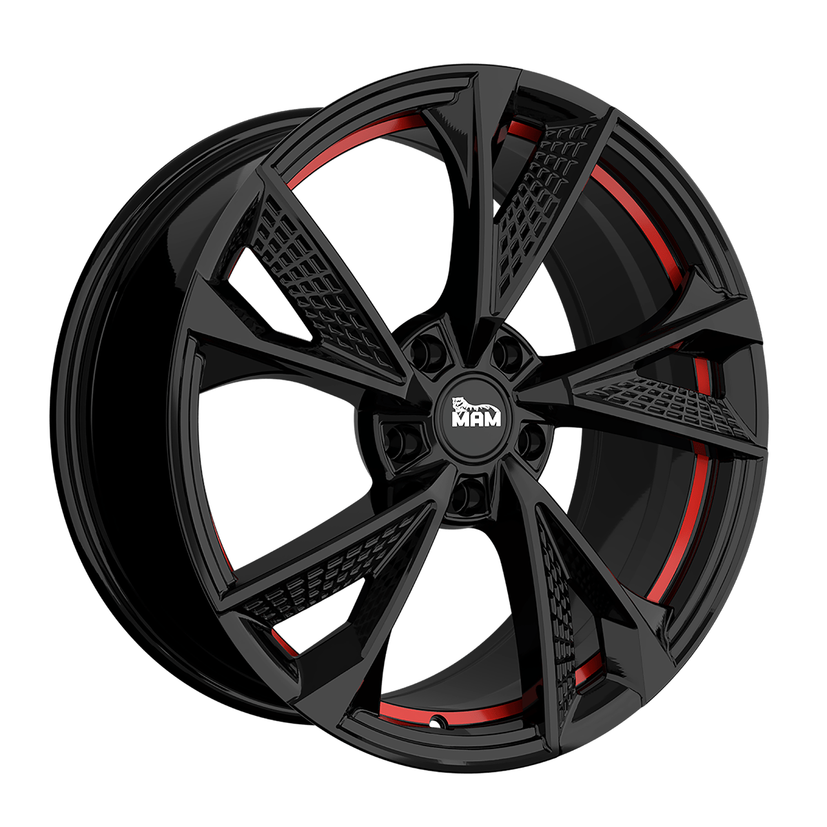 Jante MAM WHEELS RS6 8x18 pouces, entraxe 120, déport ET35, couleur BLACK PAINTED RED INSIDE