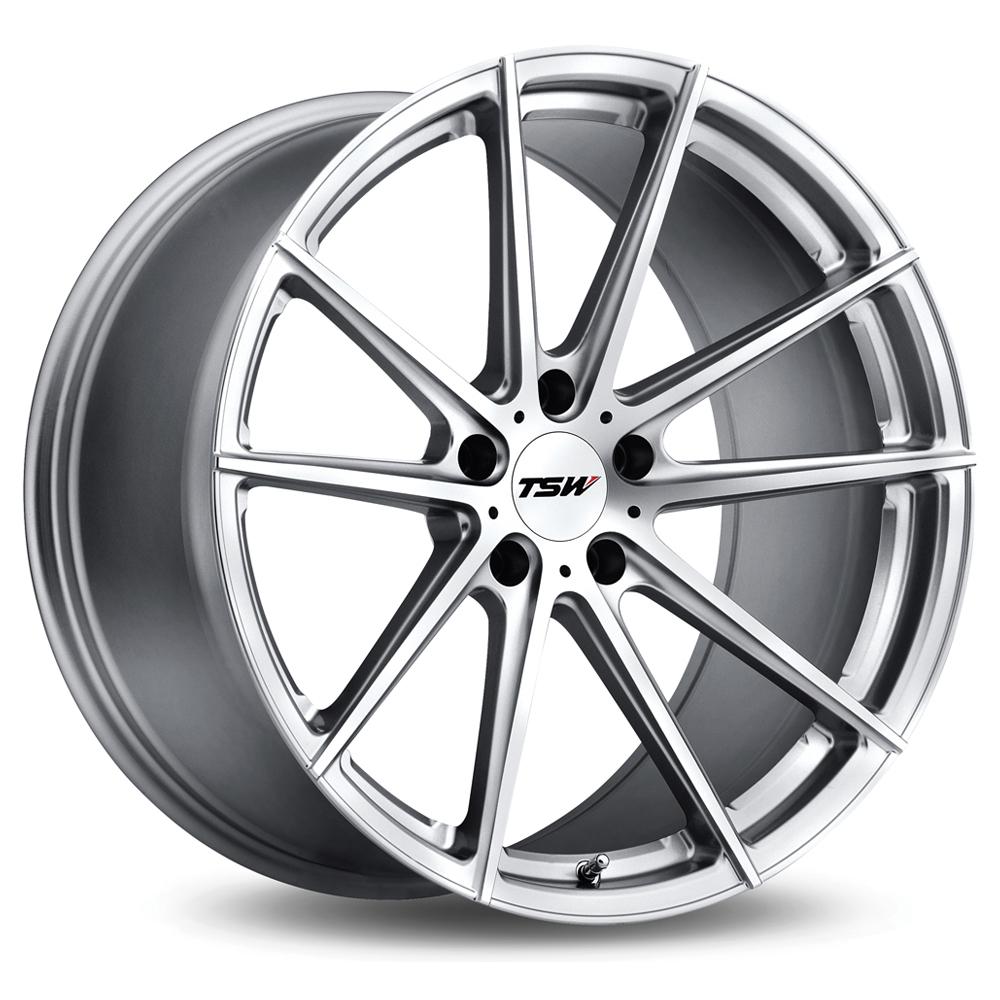 Jante TSW BATHURST 8.5x18 pouces, entraxe 112, déport ET43, couleur ARGENT FACE POLIE