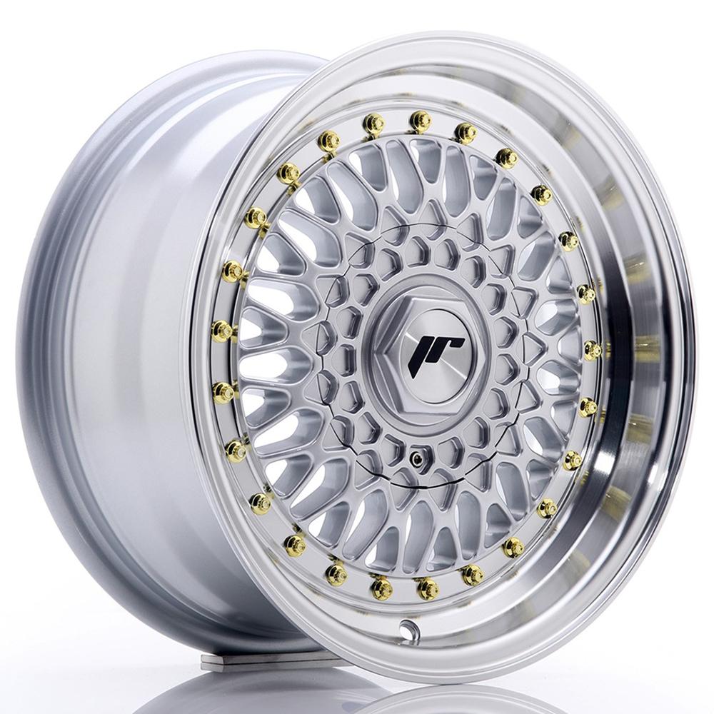 Jante JAPAN RACING JR9 7x15 pouces, entraxe 108, déport ET20, couleur ARGENT BORD POLI AVEC RIVET OR