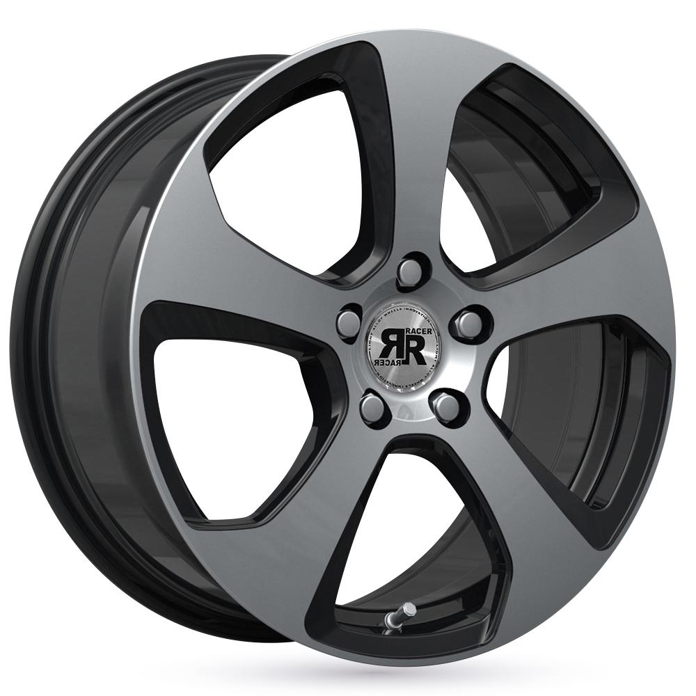 Jante RACER FIVE 7x17 pouces, entraxe 108, déport ET35, couleur NOIR BRILLANT FACE POLIE