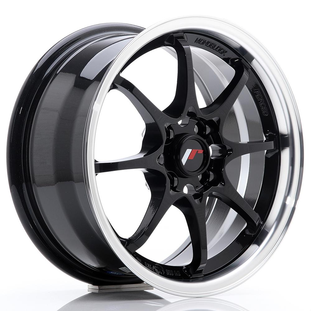 Jante JAPAN RACING JR5 7x15 pouces, entraxe 100, déport ET35, couleur NOIR BRILLANT BORD POLI