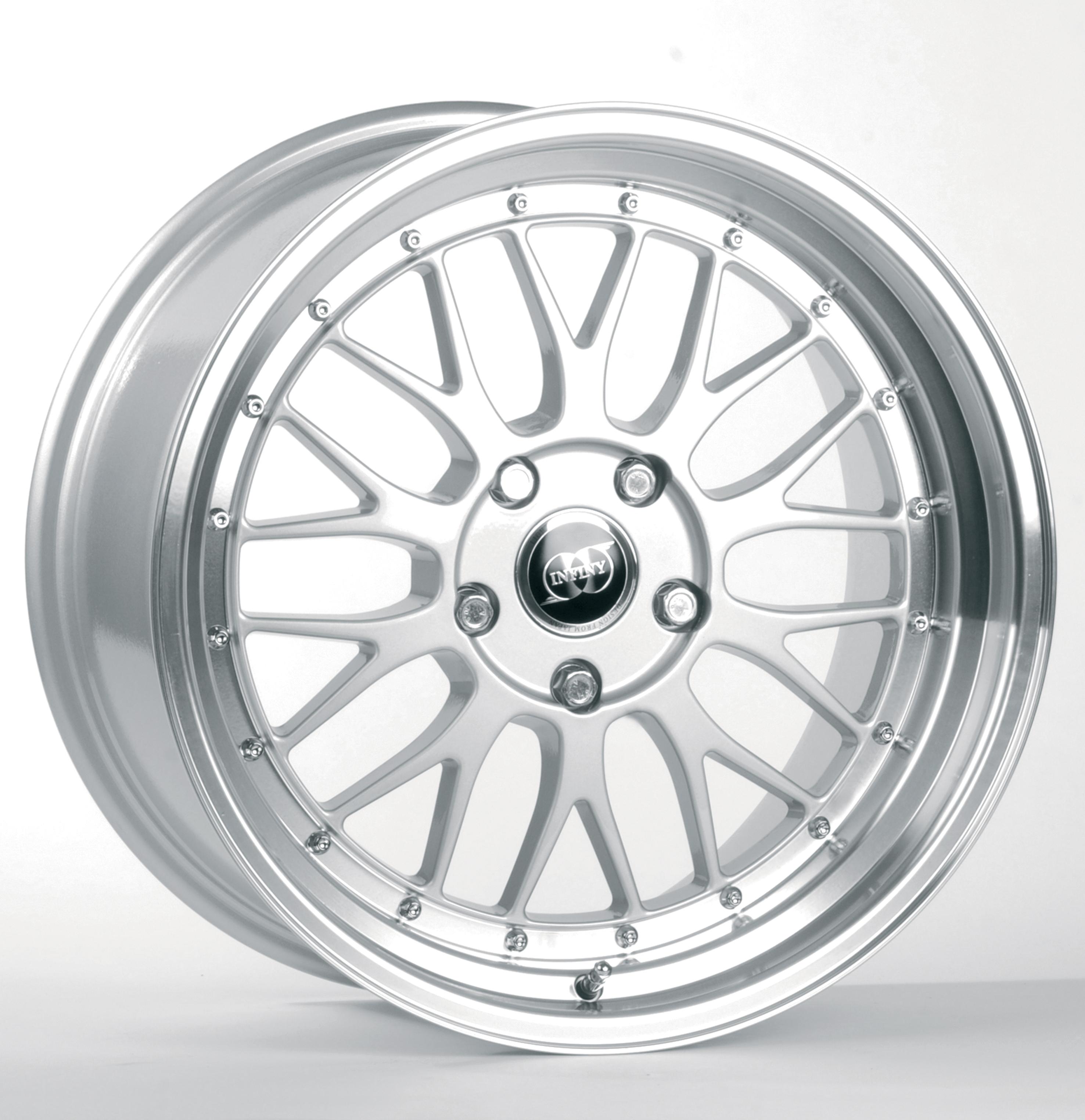 Jante INFINY R1 9x16 pouces, entraxe 100, déport ET25, couleur ARGENT BORD POLI