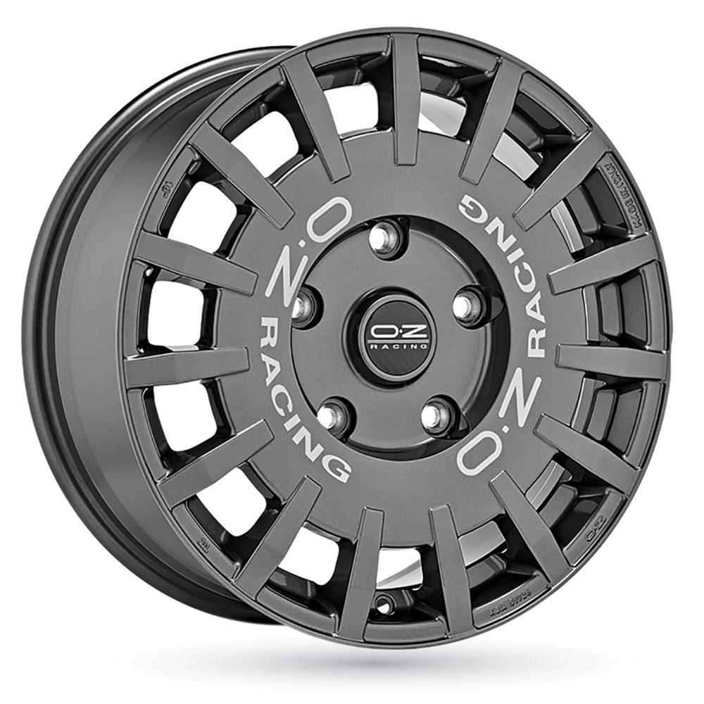 Jante OZ RALLY RACING VAN 8x18 pouces, entraxe 120, déport ET45, couleur GRAPHITE FONCE LETTRE ARGENT