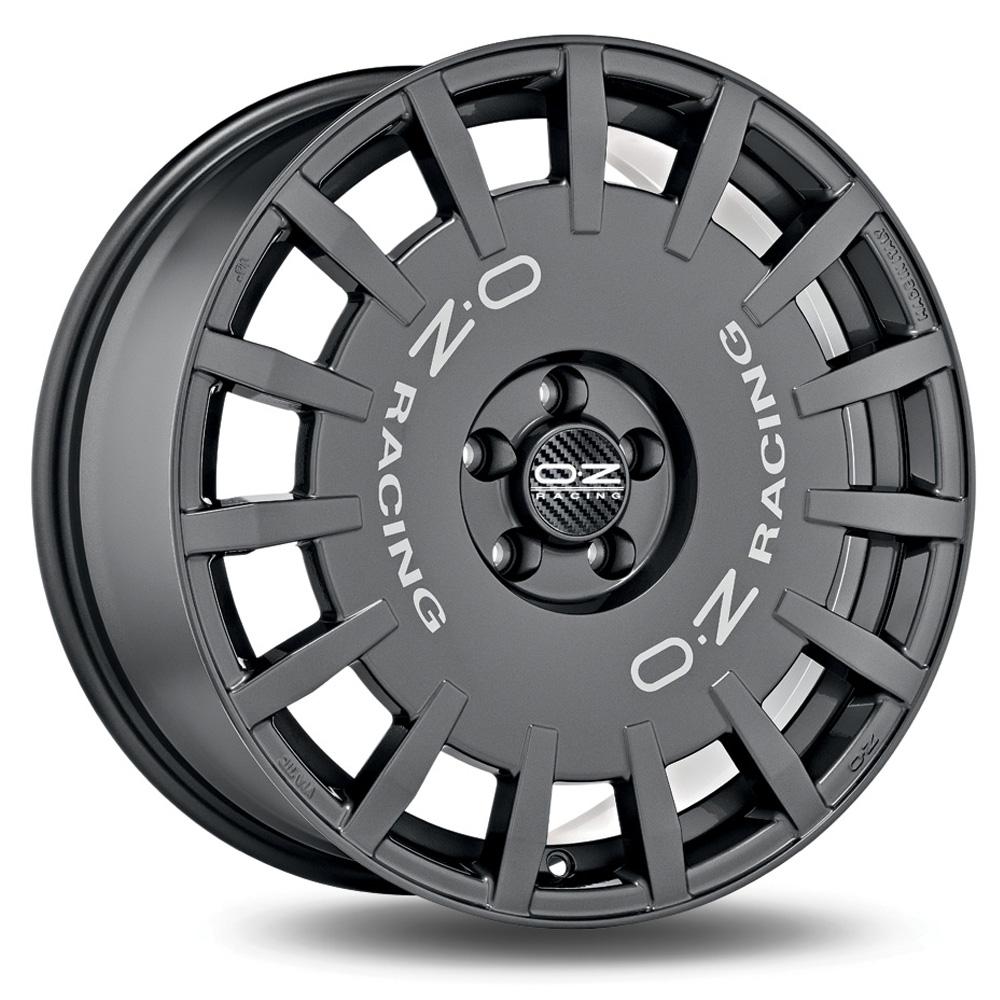 Jante OZ RALLY RACING 8x17 pouces, entraxe 100, déport ET35, couleur GRAPHITE FONCE LETTRE ARGENT