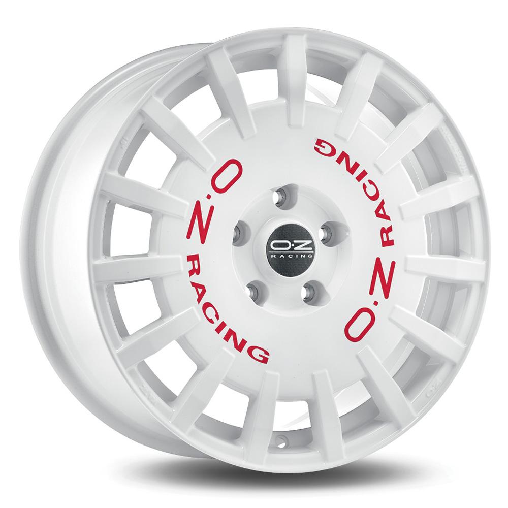 Jante OZ RALLY RACING 7x17 pouces, entraxe 100, déport ET45, couleur BLANC LETTRE ROUGE