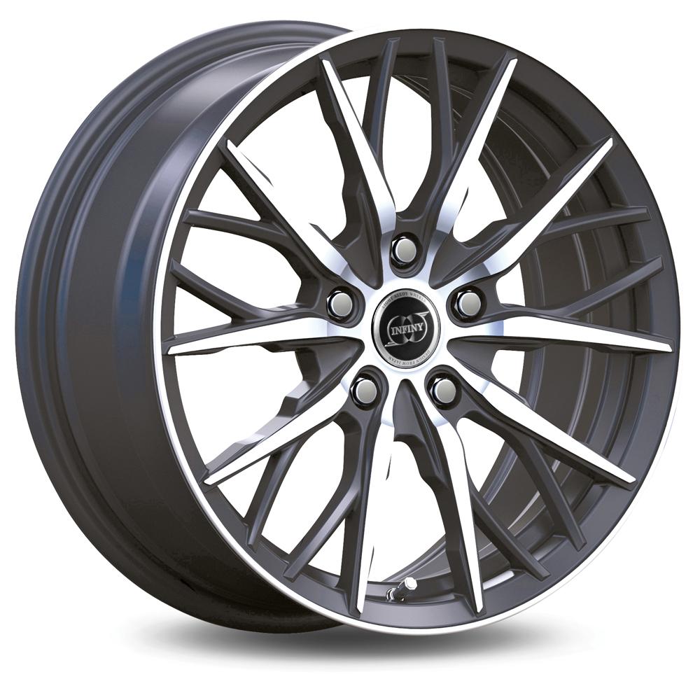 Jante INFINY SPIKE 7.5x17 pouces, entraxe 114.3, déport ET45, couleur GRIS SATIN FACE POLIE