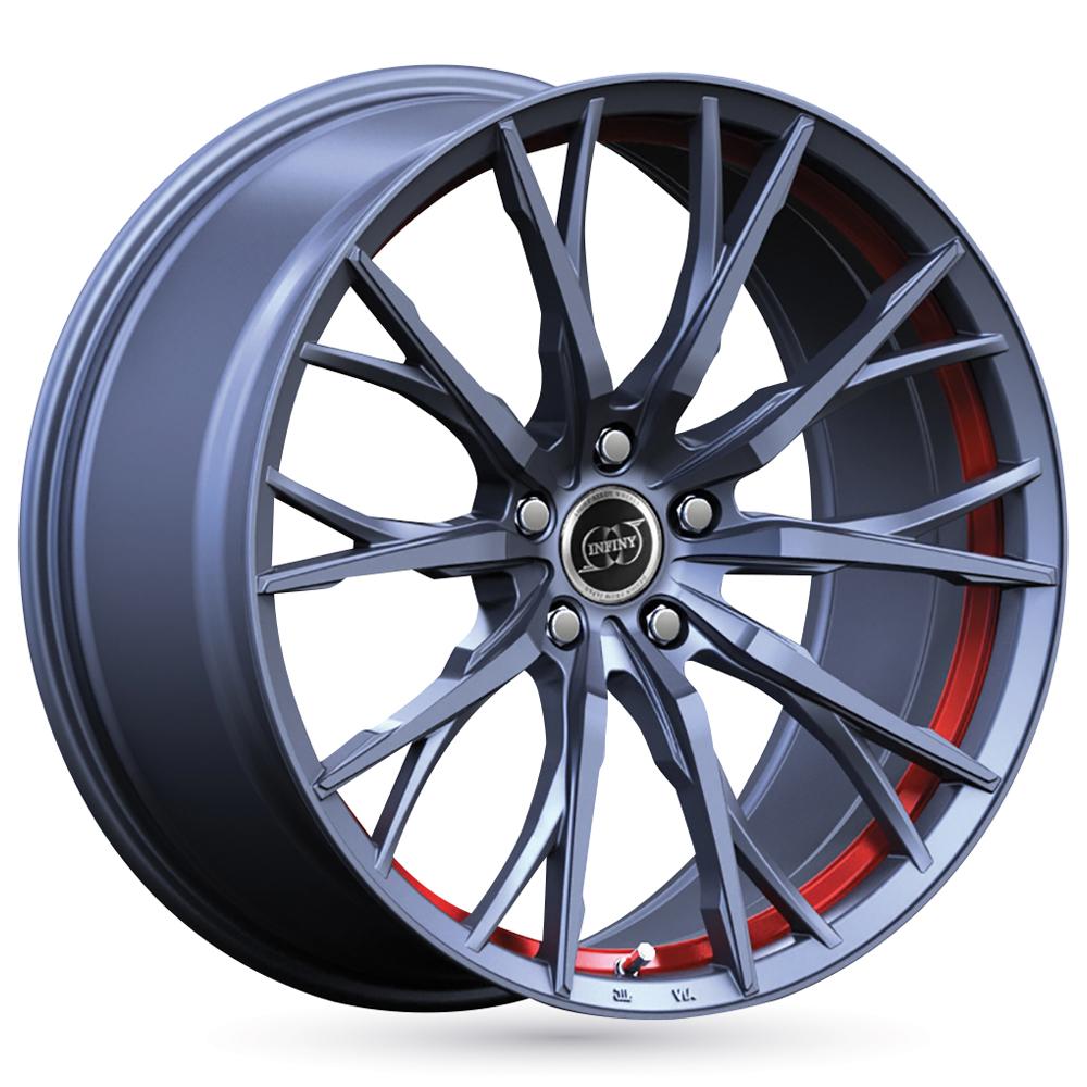 Jante INFINY SPIKE 8x18 pouces, entraxe 112, déport ET42, couleur GRIS BRILLANT TOUR INTERNE ROUGE