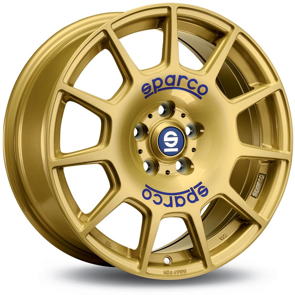 Jante SPARCO TERRA. 7.5x17 pouces, entraxe 100, déport ET48, couleur OR LETTRE BLEU