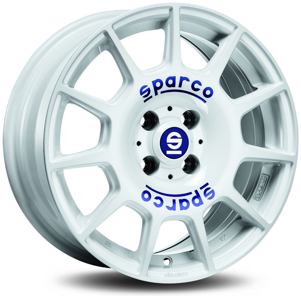 Jante SPARCO TERRA. 7.5x17 pouces, entraxe 110, déport ET38, couleur BLANC LETTRE BLEUE