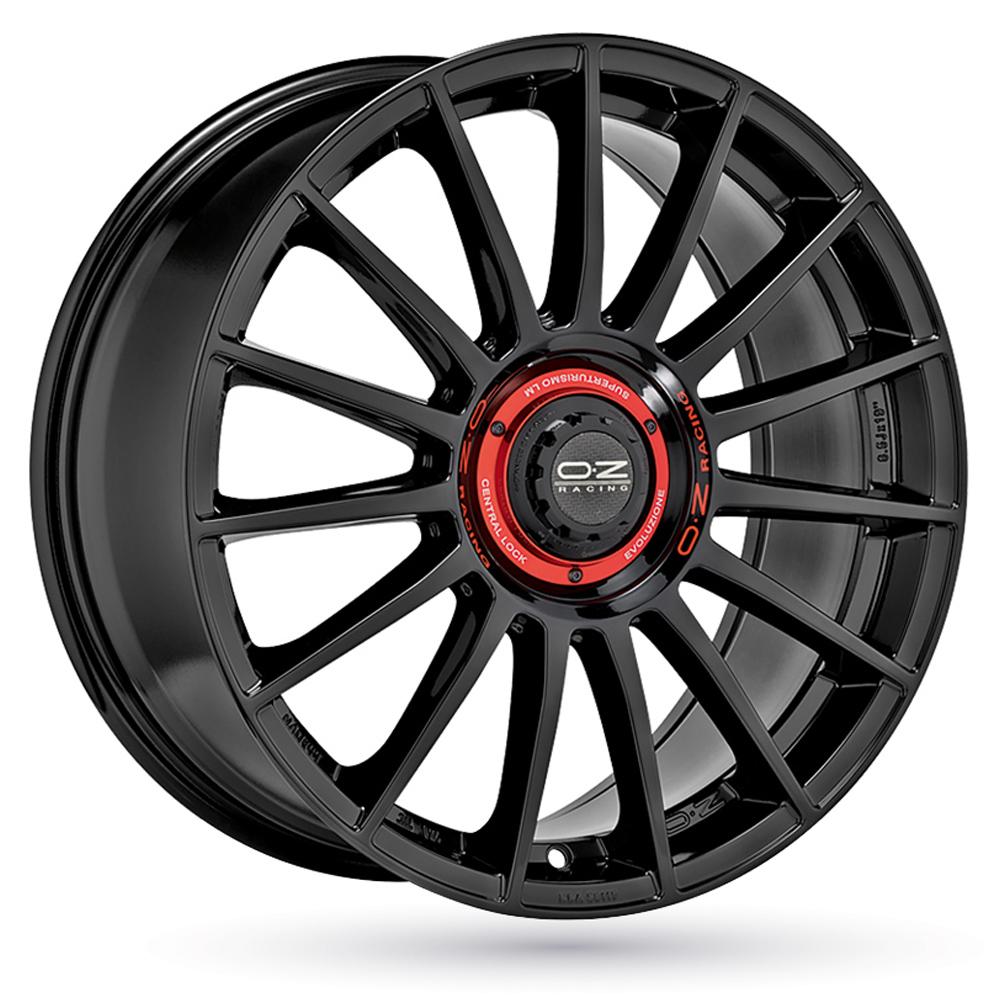 Jante OZ SUPERTURISMO EVOLUZIONE 8.5x19 pouces, entraxe 112, déport ET44, couleur NOIR BRILLANT LETTRE ROUGE