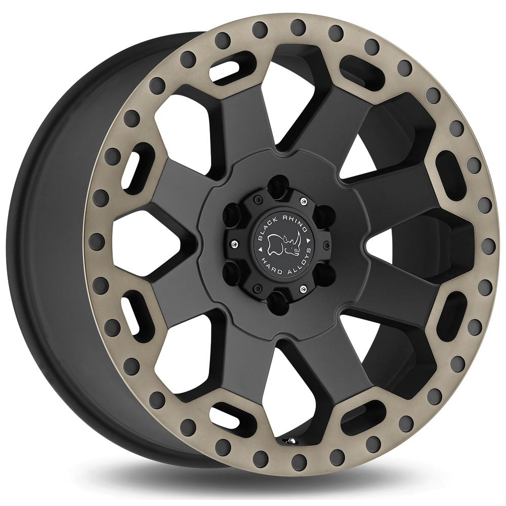 Jante BLACK RHINO WARLORD 8x17 pouces, entraxe 130, déport ET52, couleur NOIR MAT BORD TITANE