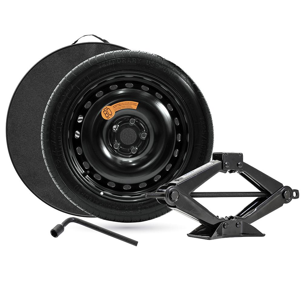 Jante EURASTEEL M5 4x16 pouces, entraxe 100, déport ET0, couleur Jante alu + Pneu 125/70 R16. Bague 60-56.6 - Taille du kit (jante et pneu) 62x14cm.